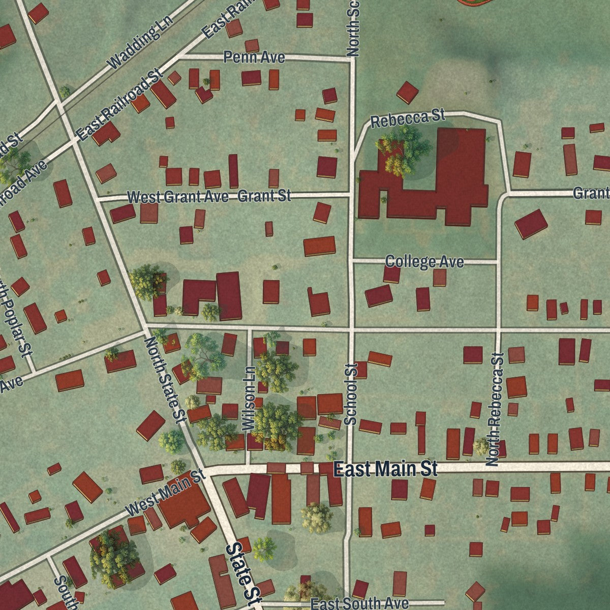 Close-up of the map of Dayton, Pennsylvania print showing street and building detail