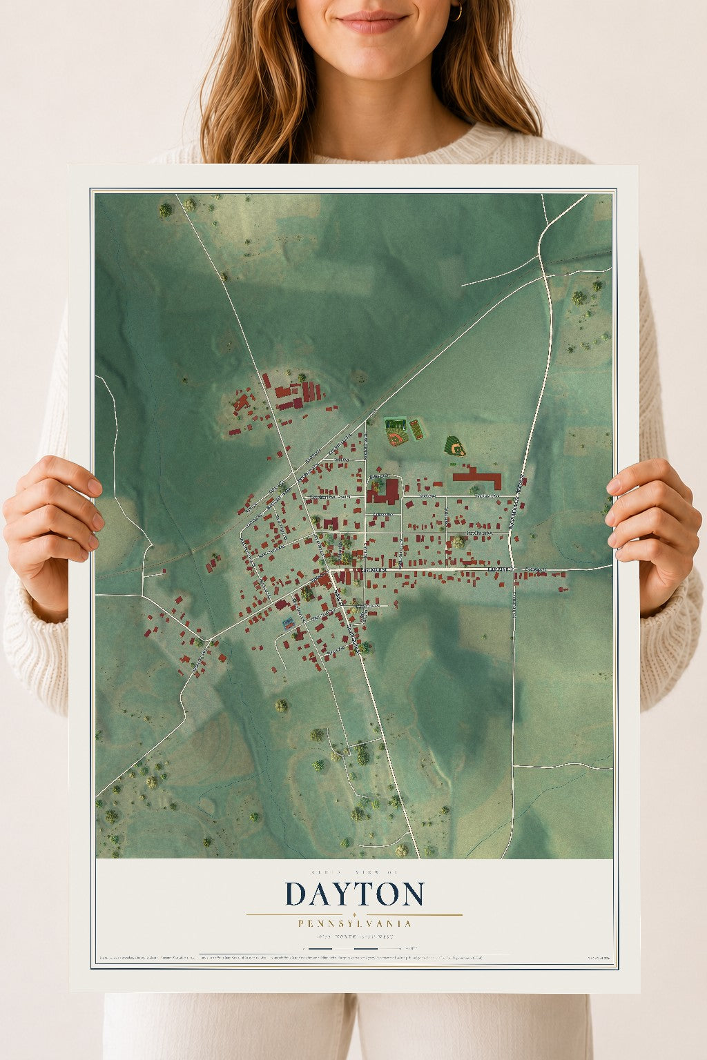 Map of Dayton, Pennsylvania, 18 x 24 inch unframed archival matte print