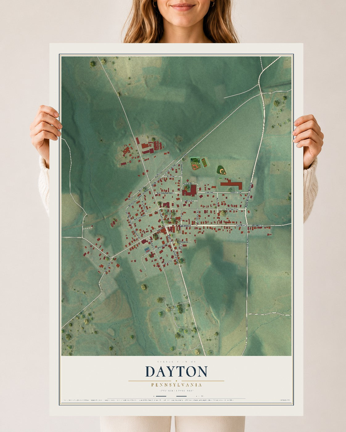 Map of Dayton, Pennsylvania, 24 x 36 inch unframed archival matte print