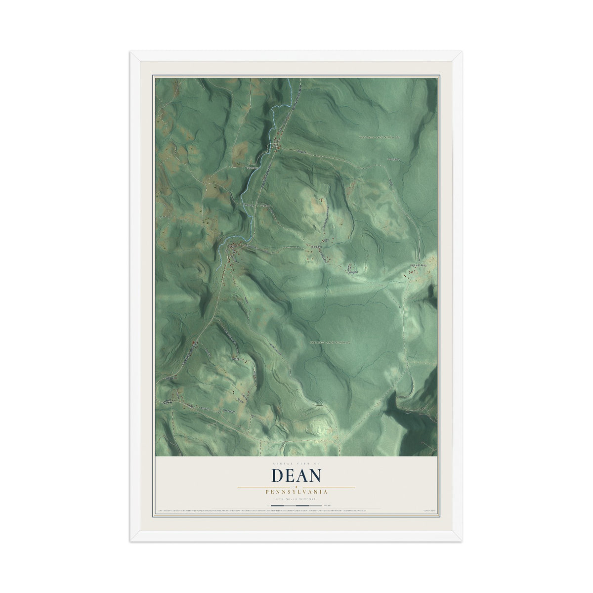 Map of Dean, Pennsylvania, 12 x 18 inch print in a white wood frame