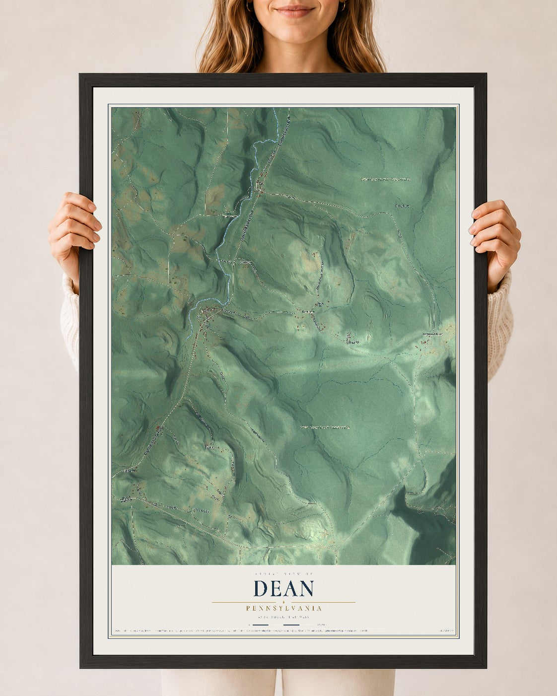 Map of Dean, Pennsylvania, 24 x 36 inch print in a black wood frame