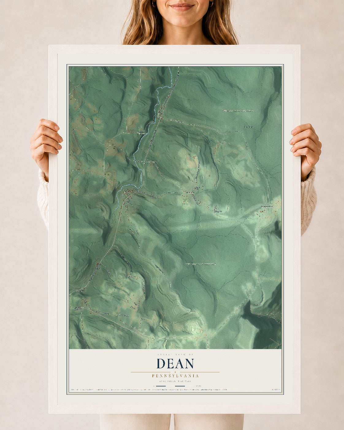 Map of Dean, Pennsylvania, 24 x 36 inch print in a white wood frame