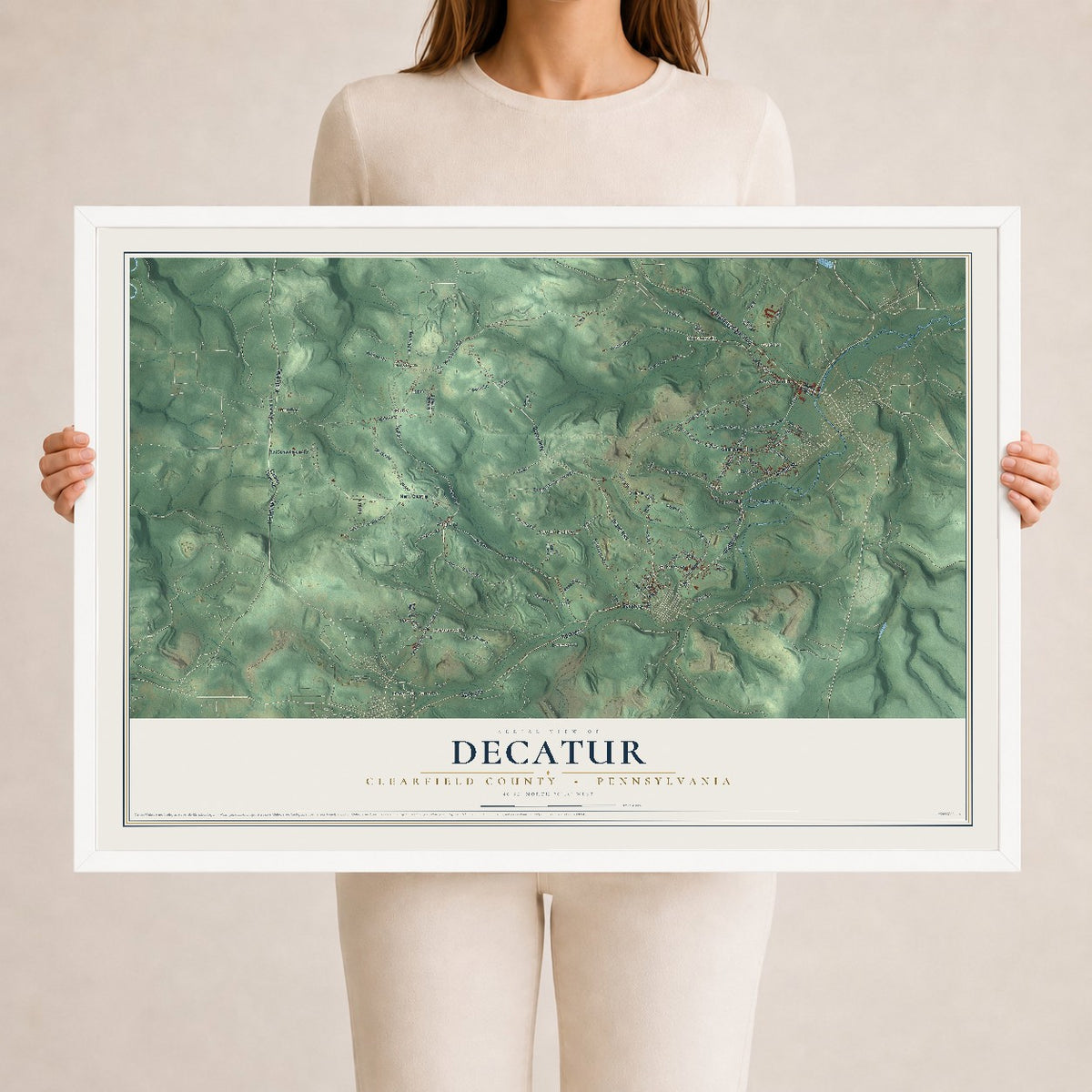 Map of Decatur, Clearfield County, Pennsylvania, 24 x 36 inch print in a white wood frame