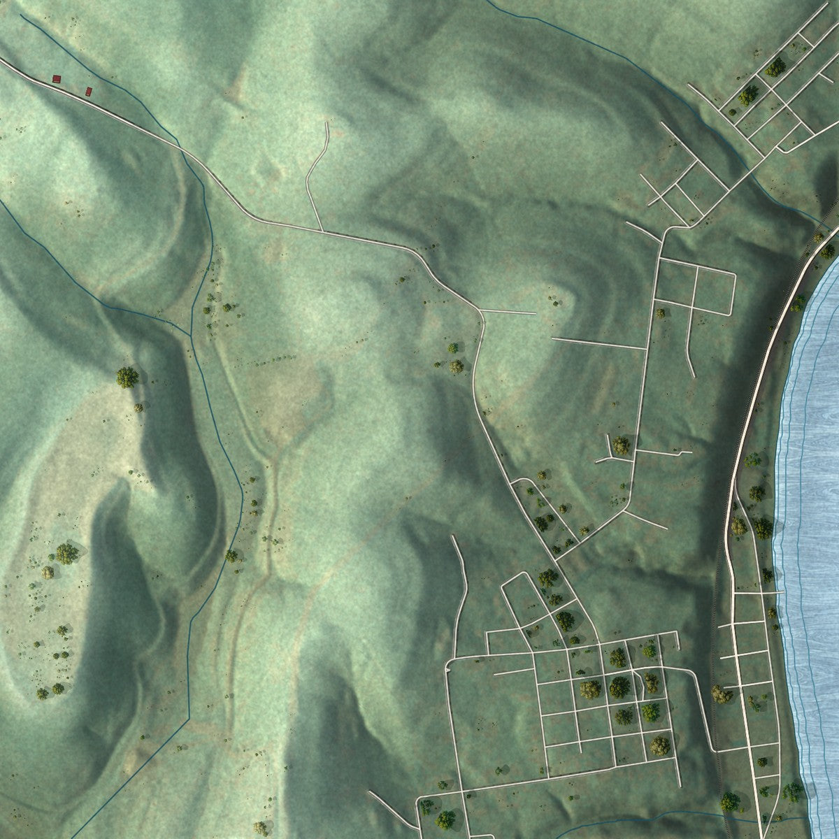 Close-up of the map of Deemston, Pennsylvania print showing street and building detail