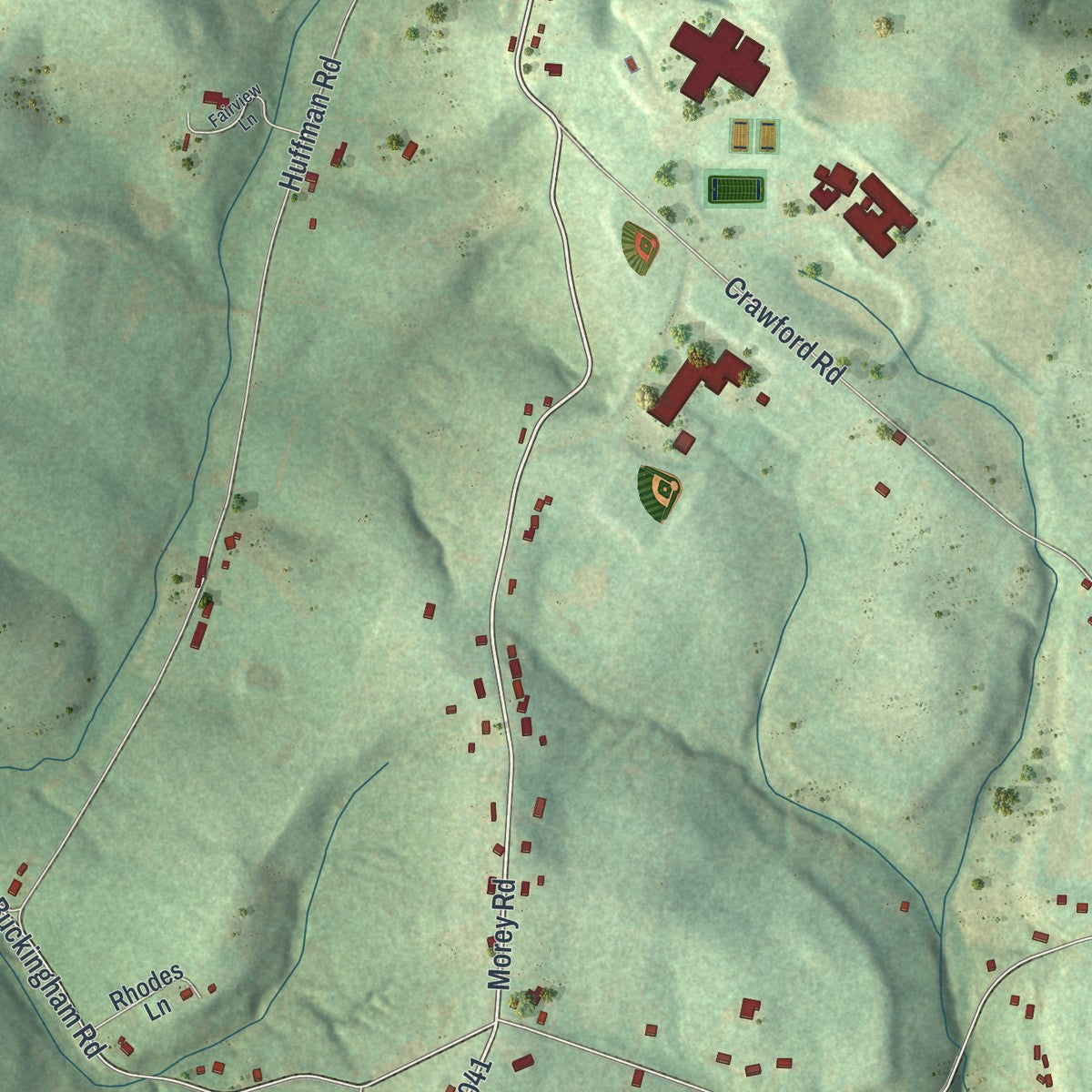 Second close-up of the map of Deemston, Pennsylvania print showing more streets and buildings