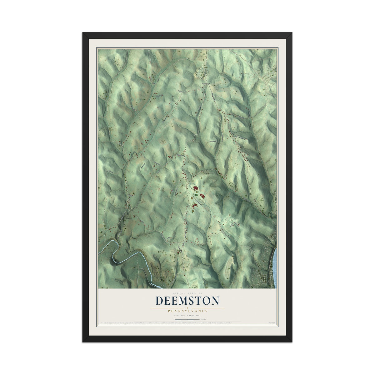 Map of Deemston, Pennsylvania, 12 x 18 inch print in a black wood frame