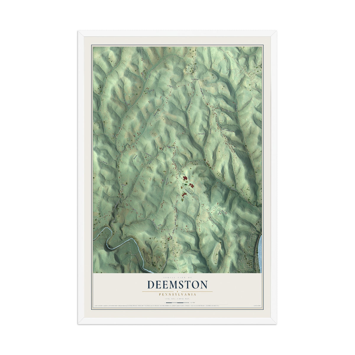 Map of Deemston, Pennsylvania, 12 x 18 inch print in a white wood frame