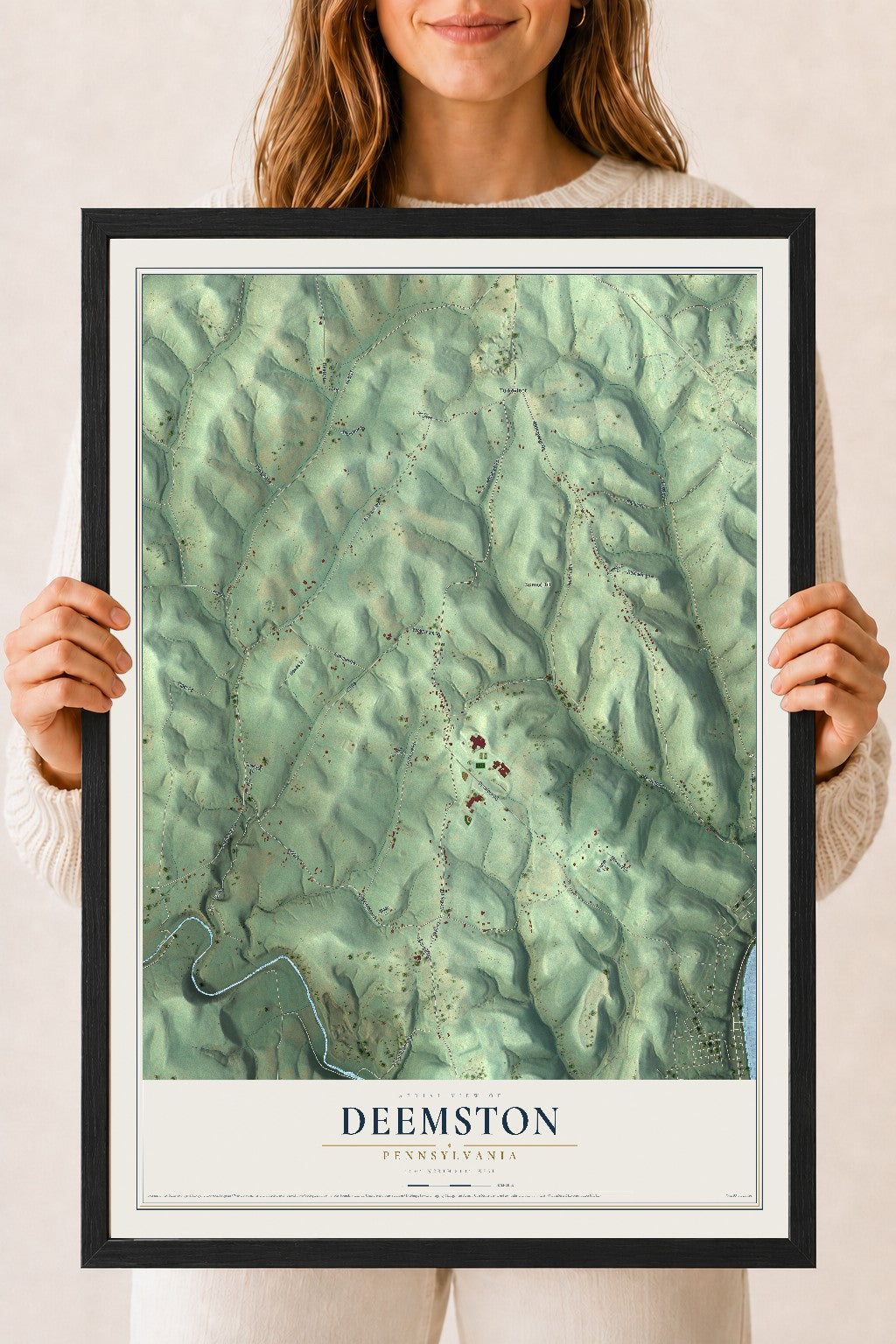 Map of Deemston, Pennsylvania, 18 x 24 inch print in a black wood frame