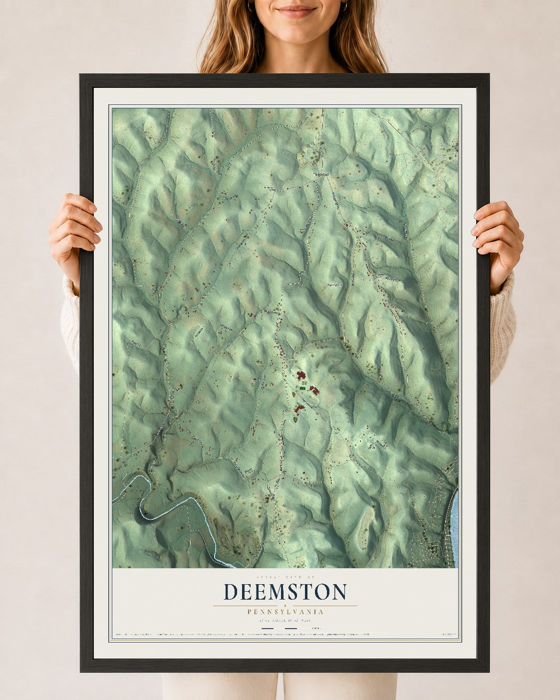 Map of Deemston, Pennsylvania, 24 x 36 inch print in a black wood frame