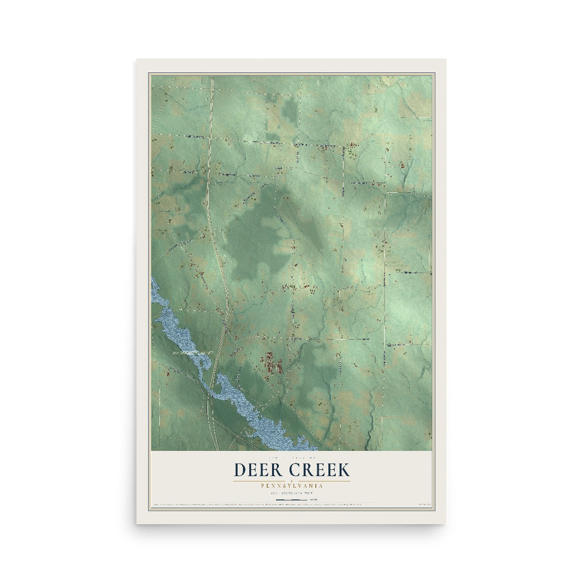 Map of Deer Creek, Pennsylvania, 12 x 18 inch unframed archival matte print