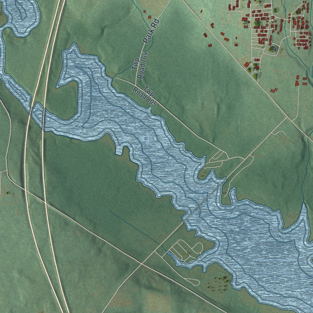 Close-up of the map of Deer Creek, Pennsylvania print showing street and building detail