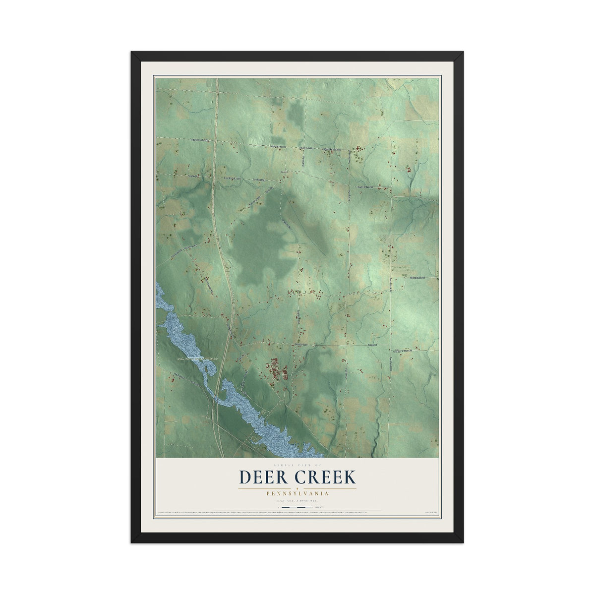 Map of Deer Creek, Pennsylvania, 12 x 18 inch print in a black wood frame
