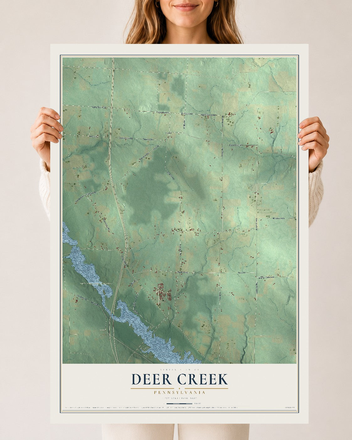 Map of Deer Creek, Pennsylvania, 24 x 36 inch unframed archival matte print