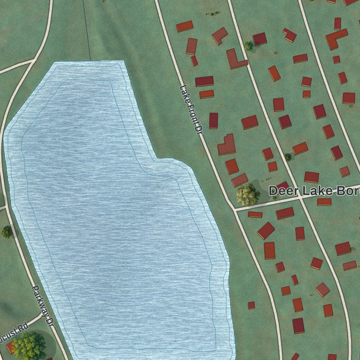 Close-up of the map of Deer Lake, Pennsylvania print showing street and building detail