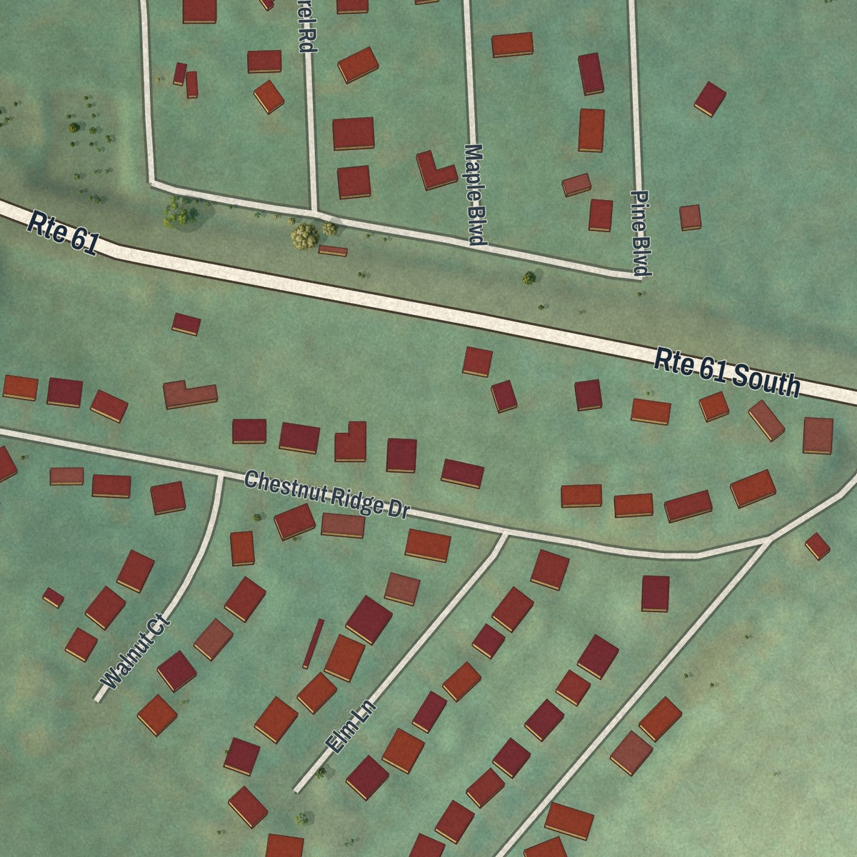 Second close-up of the map of Deer Lake, Pennsylvania print showing more streets and buildings