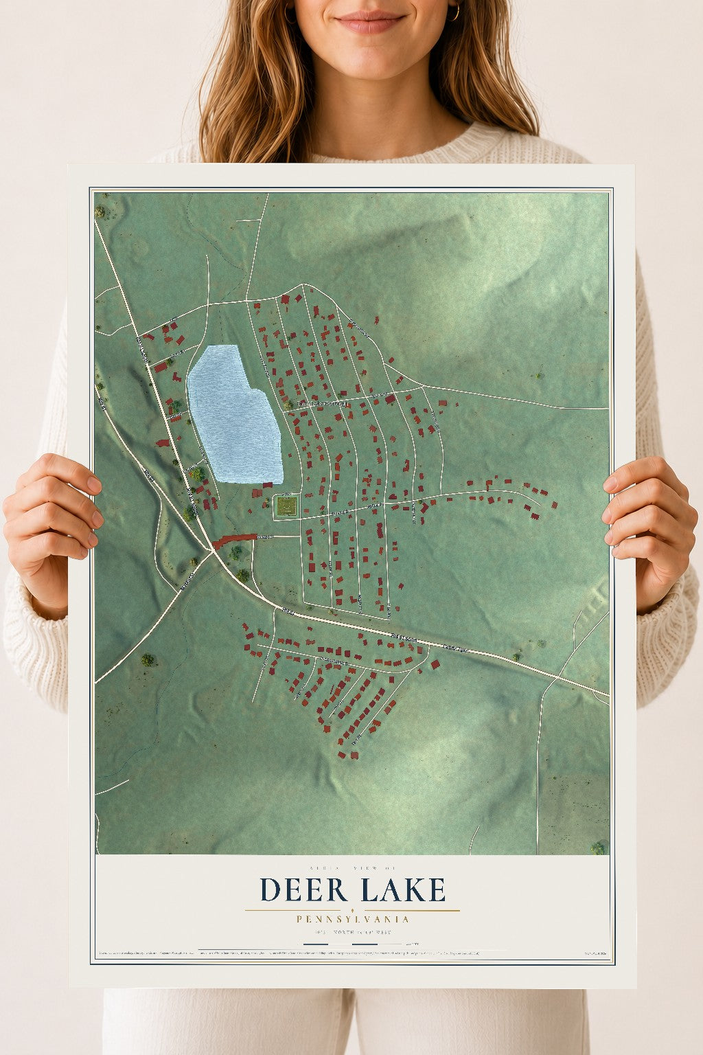 Map of Deer Lake, Pennsylvania, 18 x 24 inch unframed archival matte print