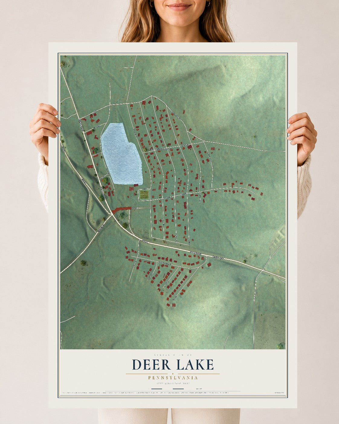 Map of Deer Lake, Pennsylvania, 24 x 36 inch unframed archival matte print