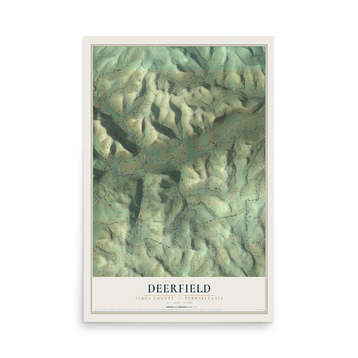 Map of Deerfield, Tioga County, Pennsylvania, 12 x 18 inch unframed archival matte print
