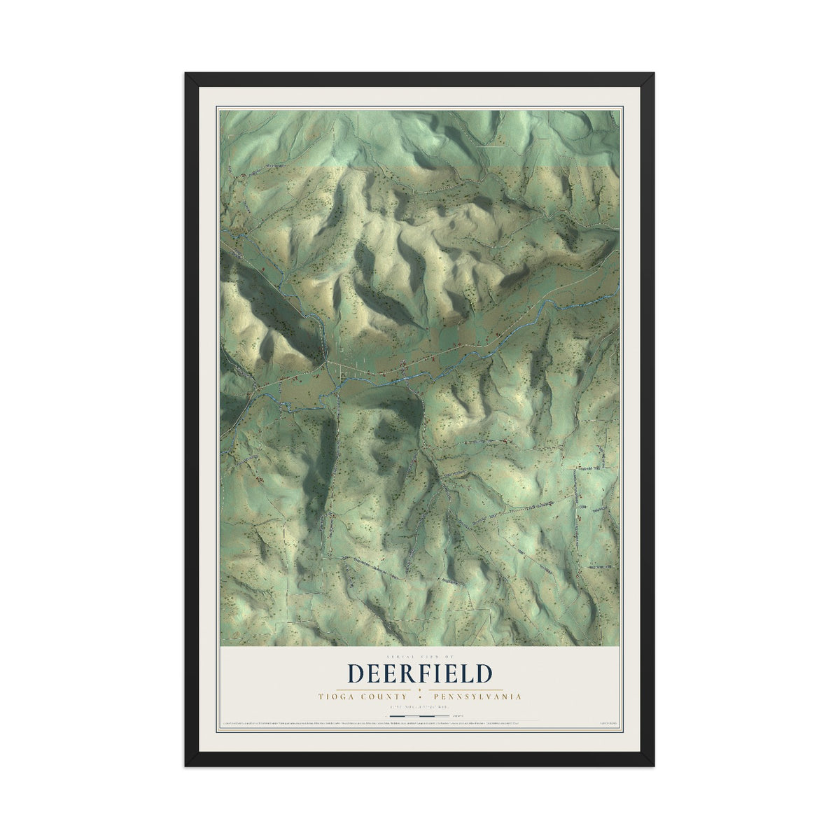 Map of Deerfield, Tioga County, Pennsylvania, 12 x 18 inch print in a black wood frame