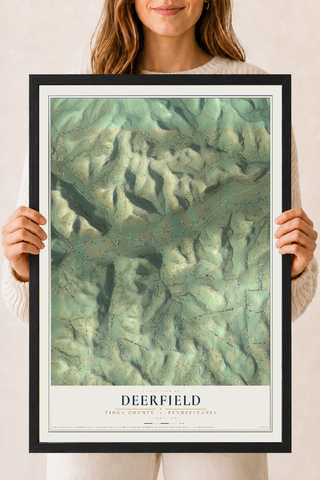 Map of Deerfield, Tioga County, Pennsylvania, 18 x 24 inch print in a black wood frame