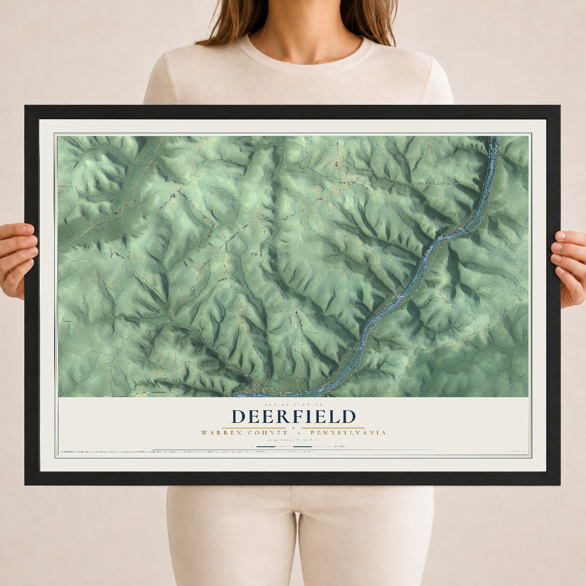 Map of Deerfield, Warren County, Pennsylvania, 18 x 24 inch print in a black wood frame