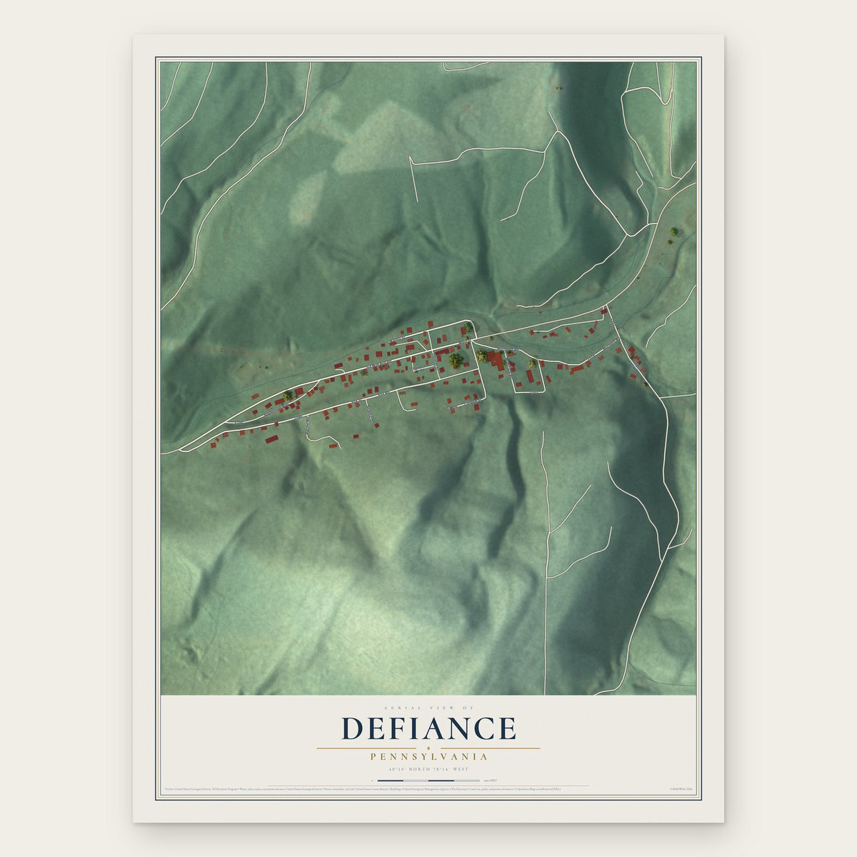 Defiance, Pennsylvania map print, the full design