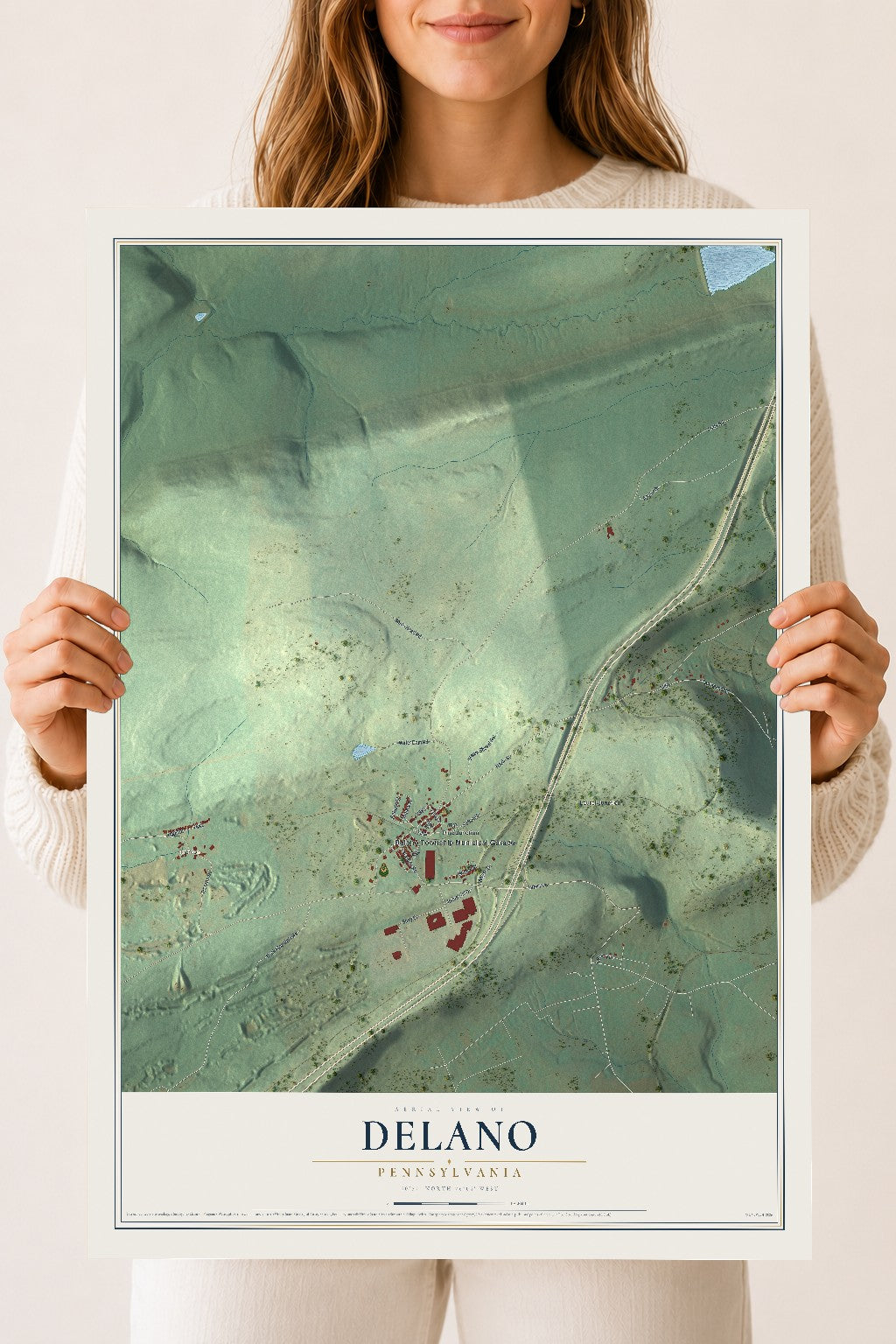Map of Delano, Pennsylvania, 18 x 24 inch unframed archival matte print