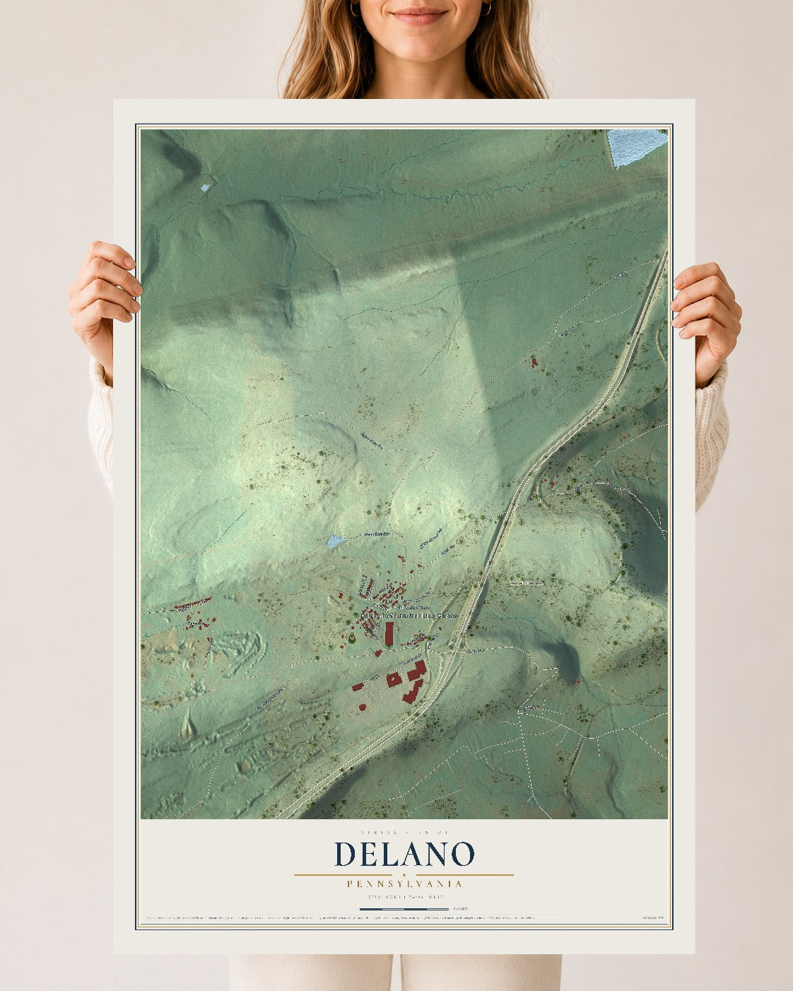 Map of Delano, Pennsylvania, 24 x 36 inch unframed archival matte print