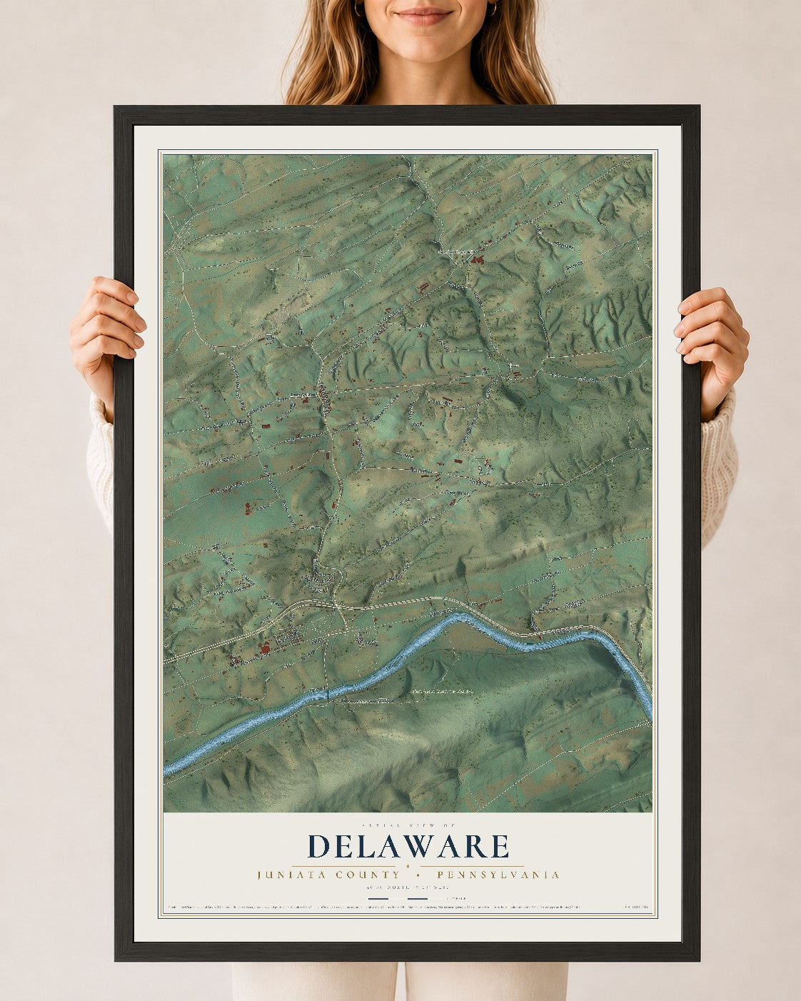 Map of Delaware, Juniata County, Pennsylvania, 24 x 36 inch print in a black wood frame