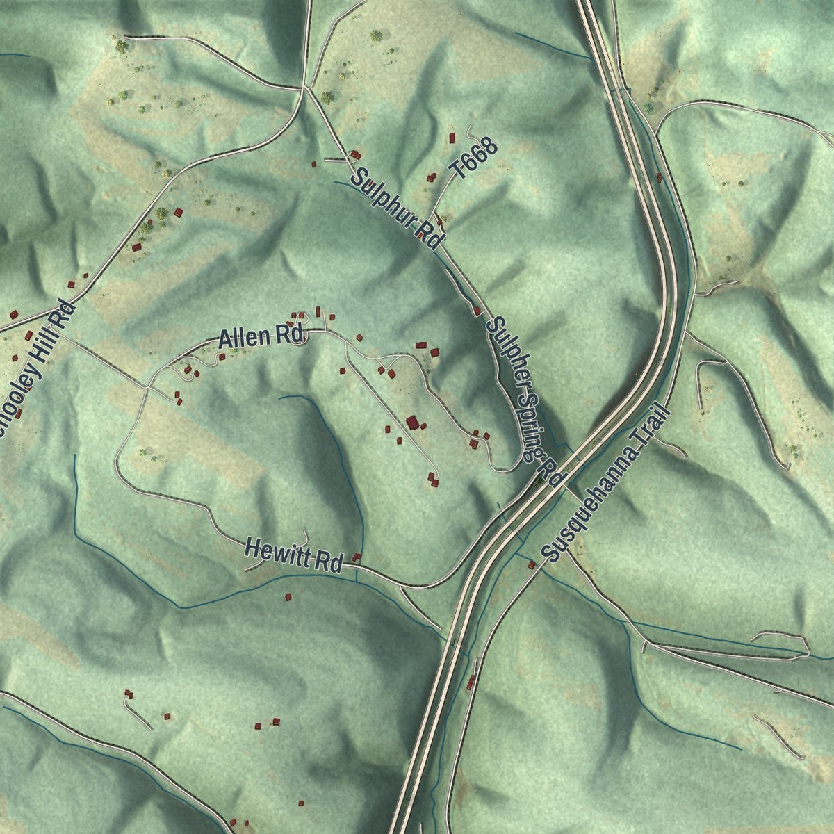 Close-up of the map of Delaware, Northumberland County, Pennsylvania print showing street and building detail