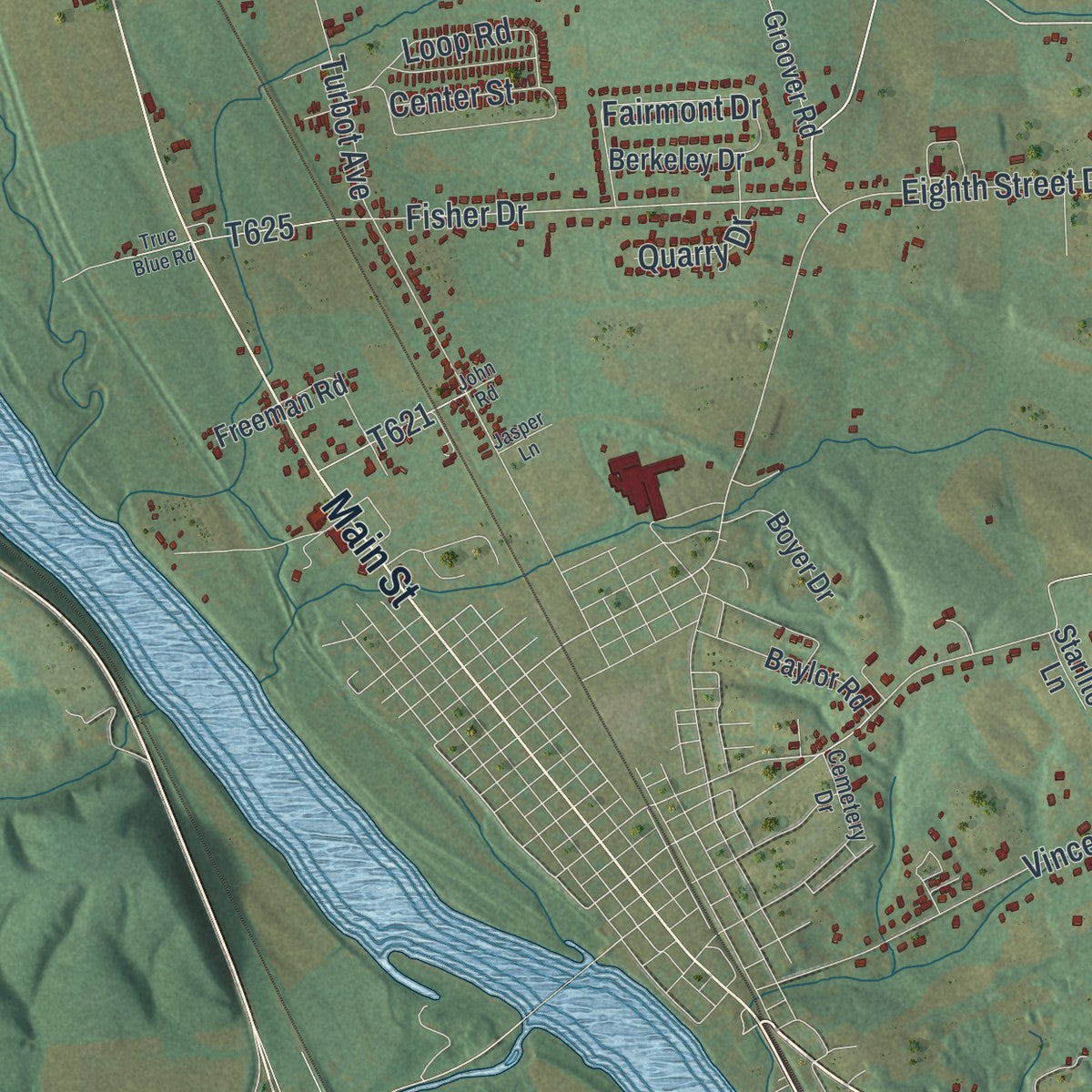 Second close-up of the map of Delaware, Northumberland County, Pennsylvania print showing more streets and buildings