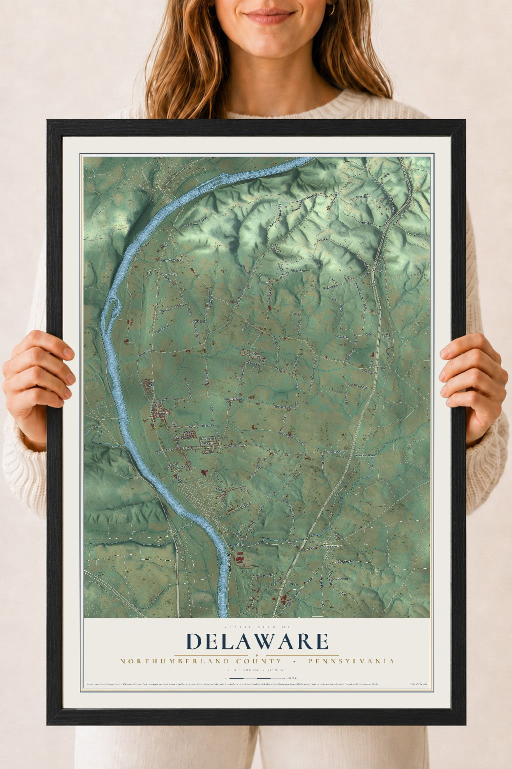Map of Delaware, Northumberland County, Pennsylvania, 18 x 24 inch print in a black wood frame