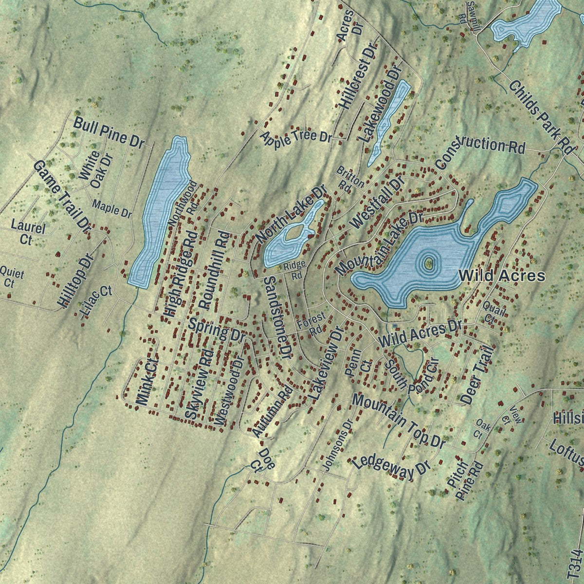 Close-up of the map of Delaware, Pike County, Pennsylvania print showing street and building detail