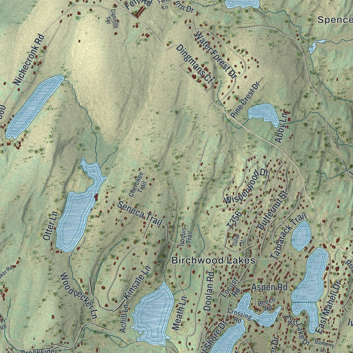 Second close-up of the map of Delaware, Pike County, Pennsylvania print showing more streets and buildings