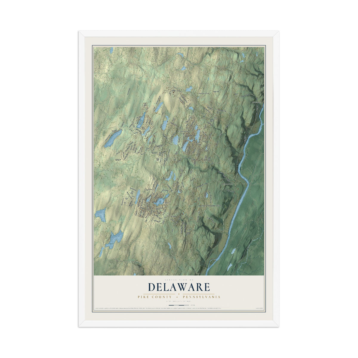 Map of Delaware, Pike County, Pennsylvania, 12 x 18 inch print in a white wood frame