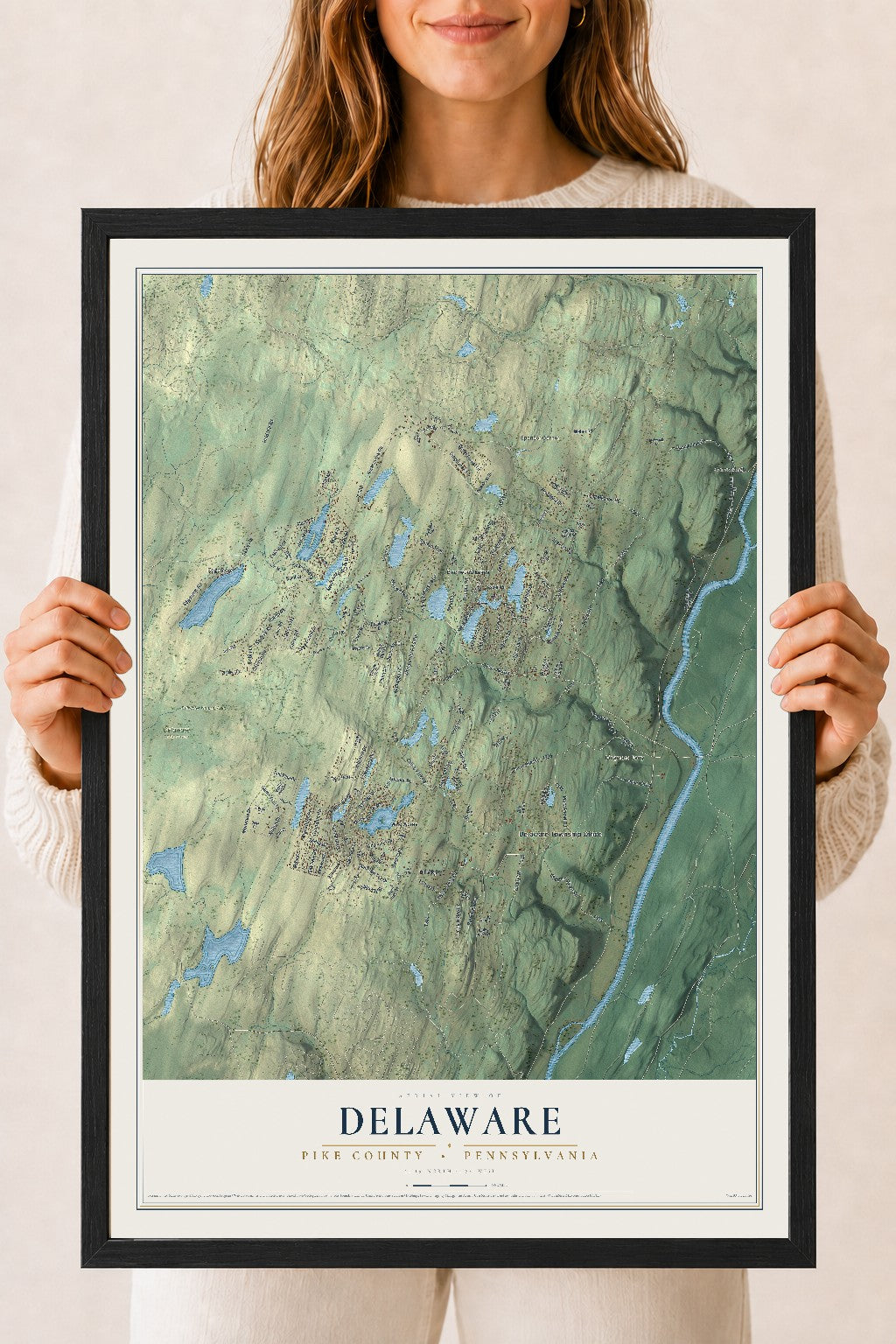 Map of Delaware, Pike County, Pennsylvania, 18 x 24 inch print in a black wood frame