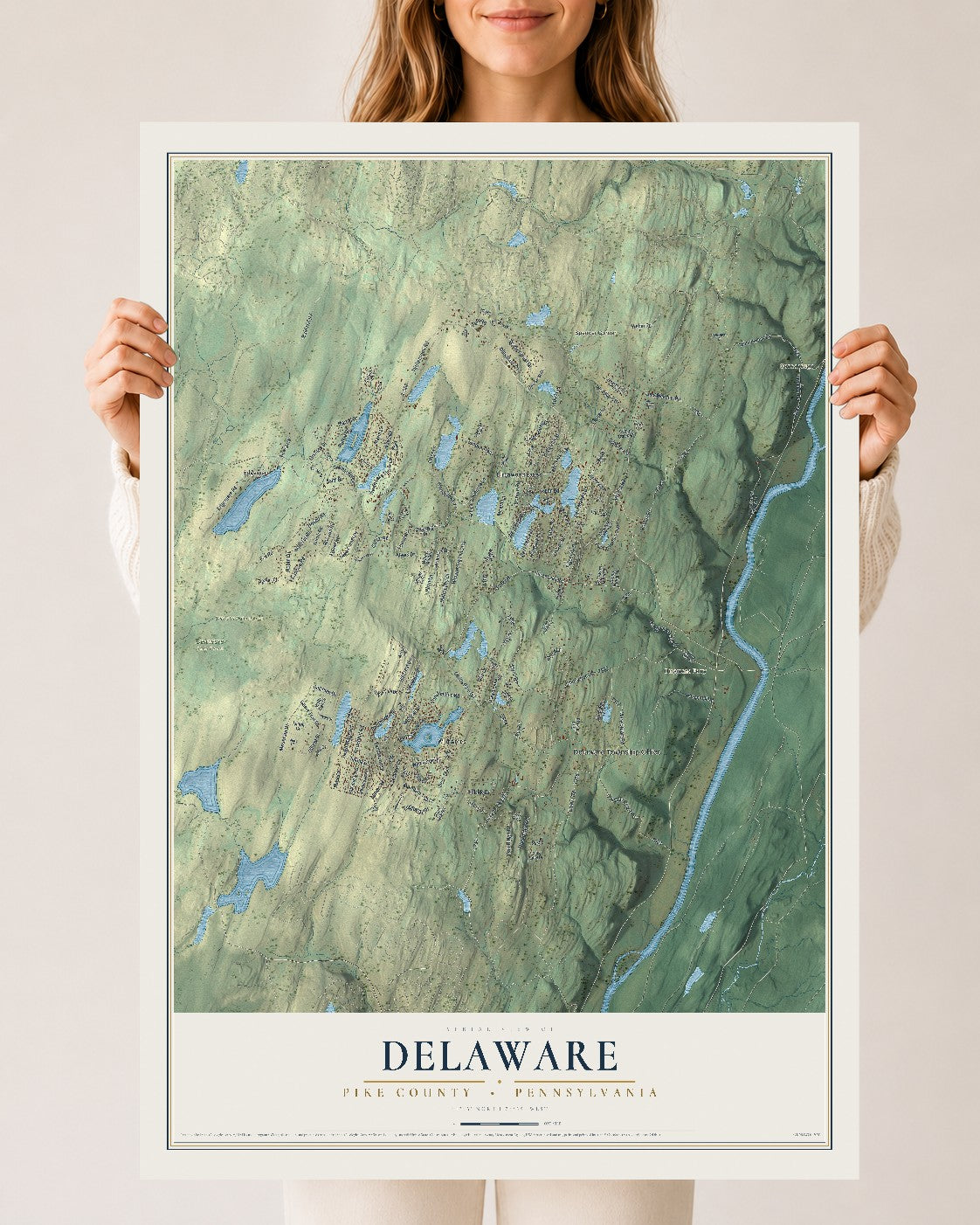 Map of Delaware, Pike County, Pennsylvania, 24 x 36 inch unframed archival matte print