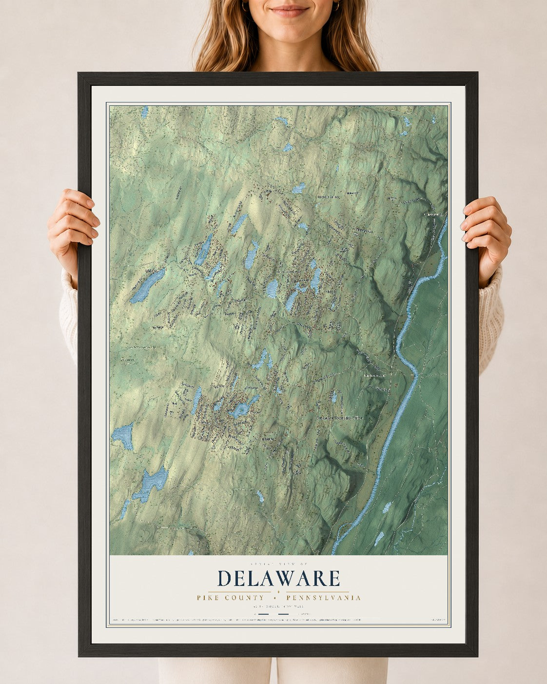 Map of Delaware, Pike County, Pennsylvania, 24 x 36 inch print in a black wood frame