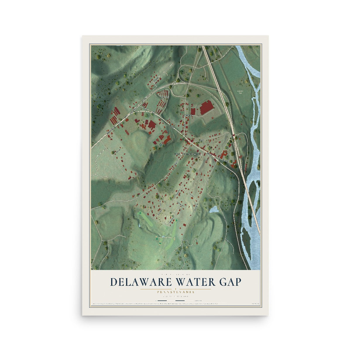 Map of Delaware Water Gap, Pennsylvania, 12 x 18 inch unframed archival matte print