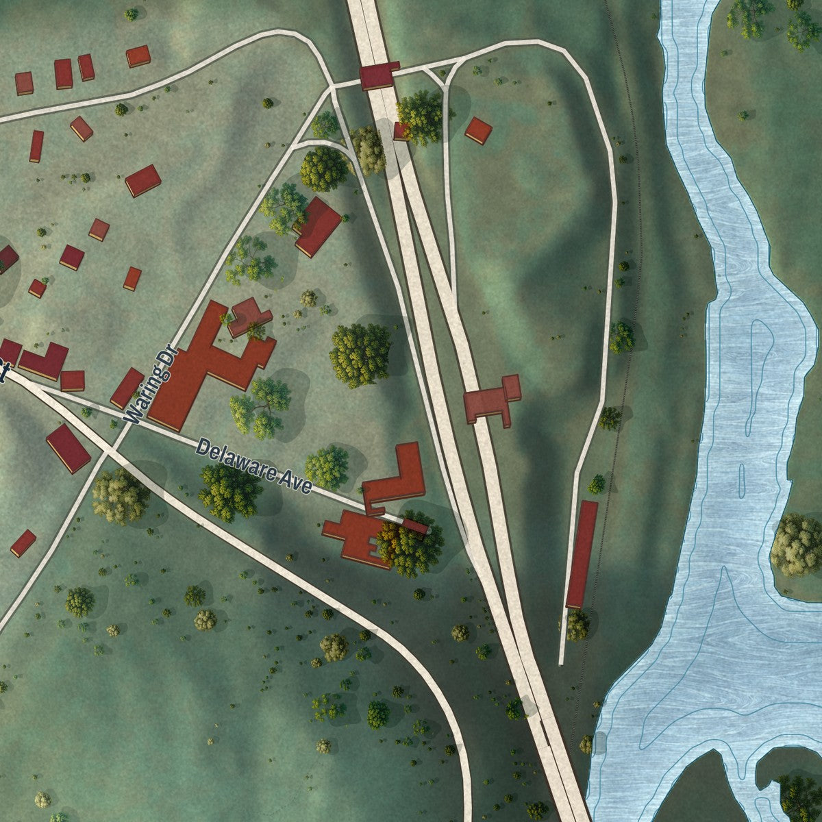 Close-up of the map of Delaware Water Gap, Pennsylvania print showing street and building detail