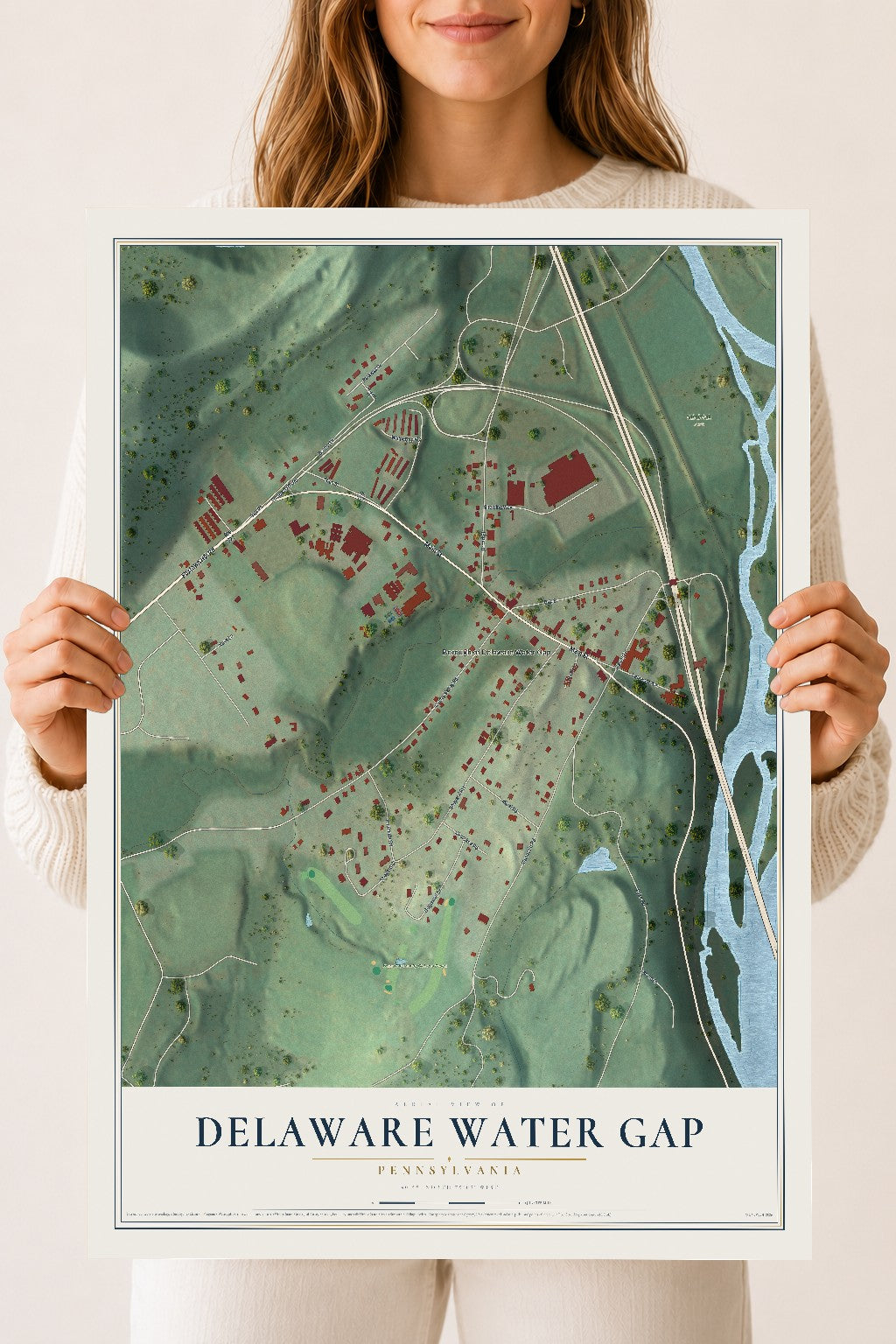 Map of Delaware Water Gap, Pennsylvania, 18 x 24 inch unframed archival matte print