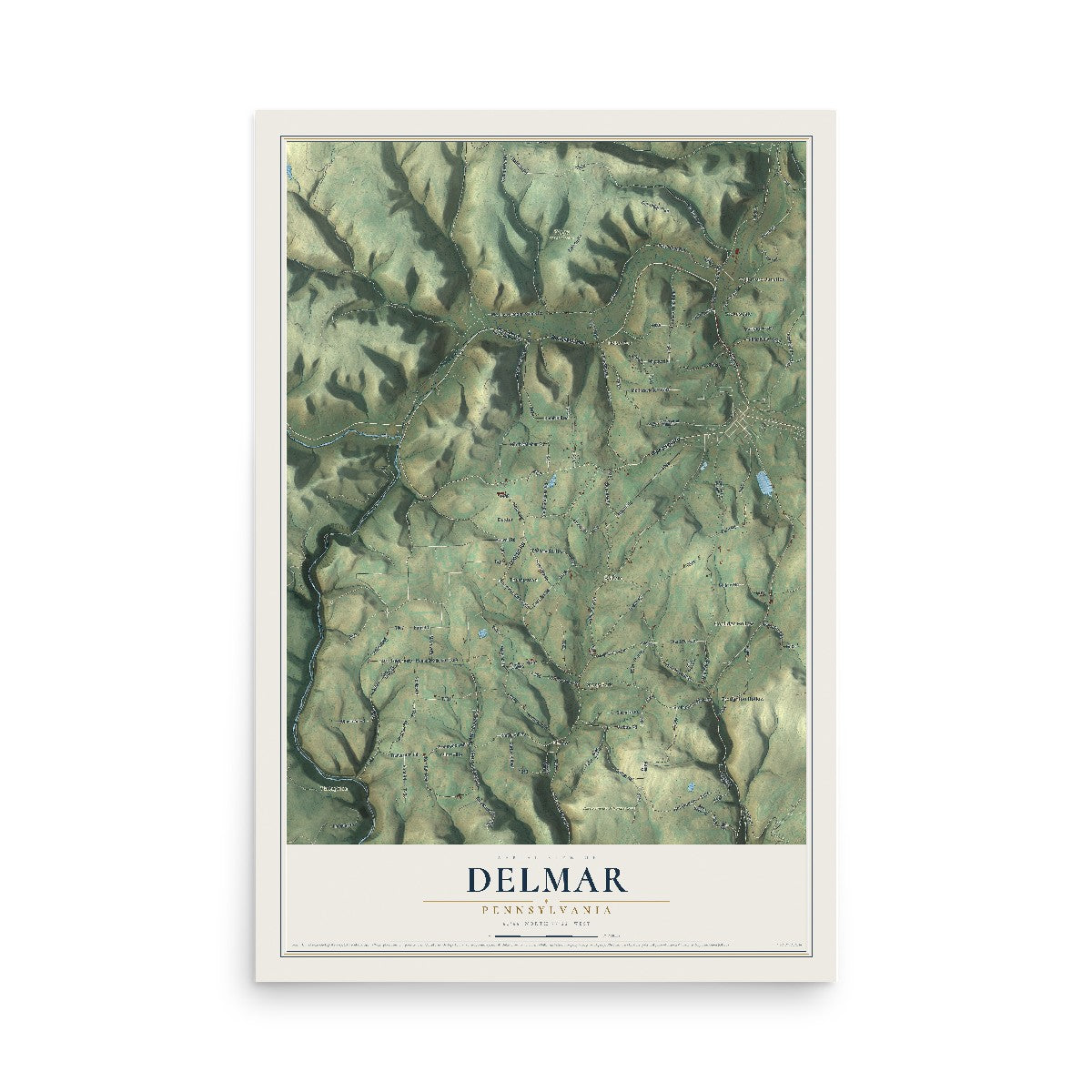 Map of Delmar, Pennsylvania, 12 x 18 inch unframed archival matte print