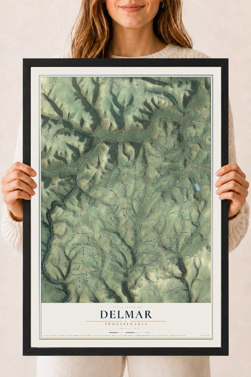 Map of Delmar, Pennsylvania, 18 x 24 inch print in a black wood frame