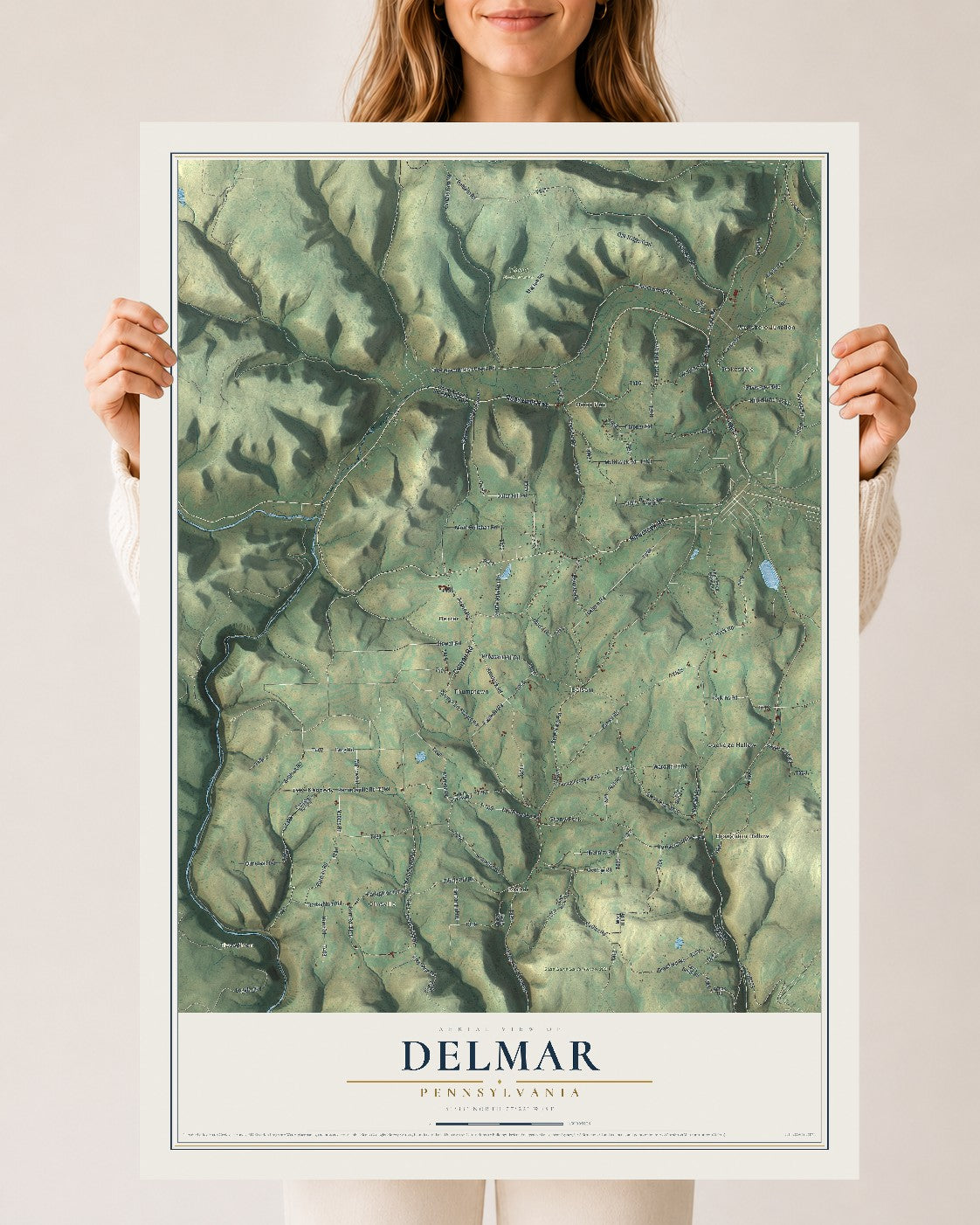 Map of Delmar, Pennsylvania, 24 x 36 inch unframed archival matte print