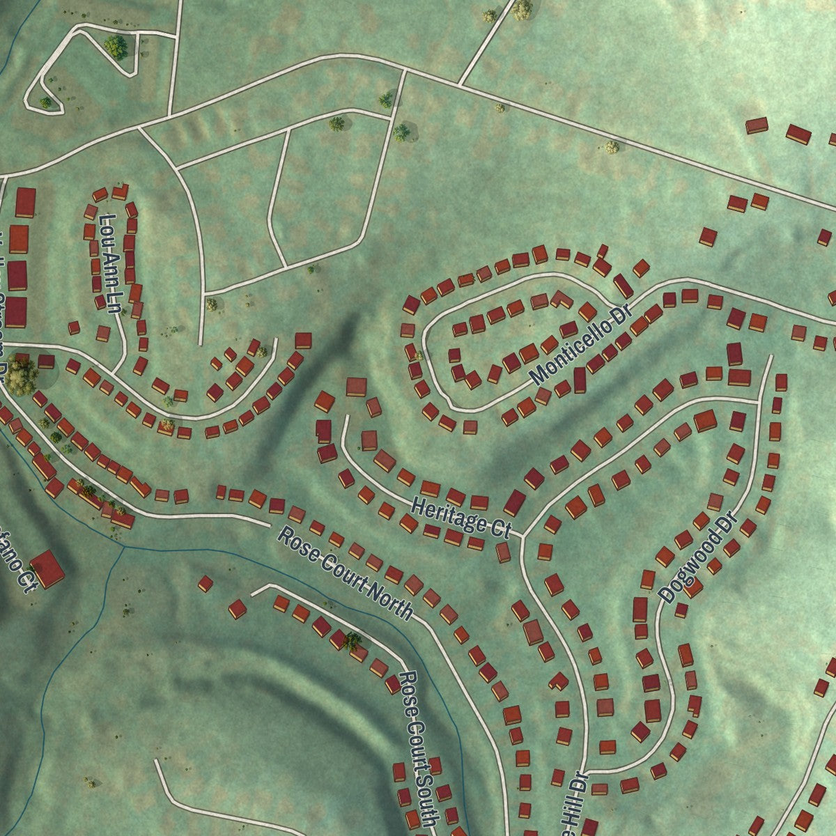 Second close-up of the map of Delmont, Pennsylvania print showing more streets and buildings