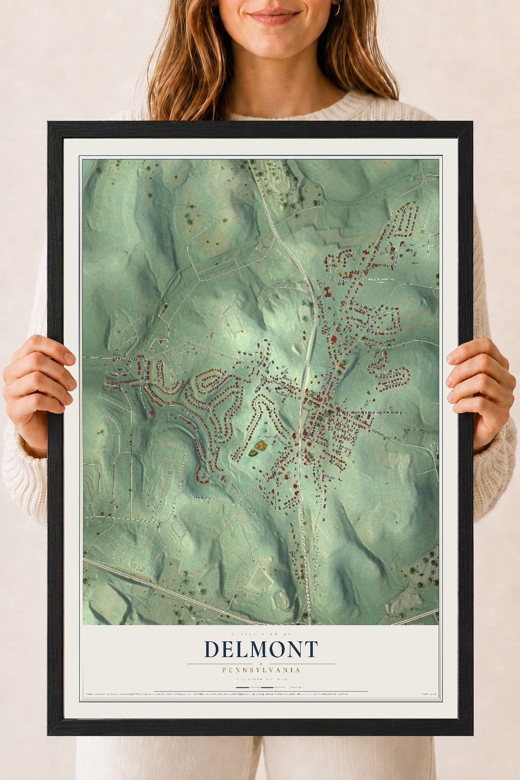 Map of Delmont, Pennsylvania, 18 x 24 inch print in a black wood frame