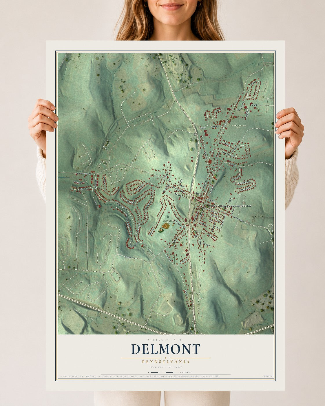 Map of Delmont, Pennsylvania, 24 x 36 inch unframed archival matte print