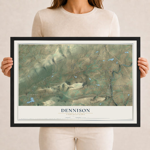 Map of Dennison, Pennsylvania, 12 x 18 inch print in a black wood frame