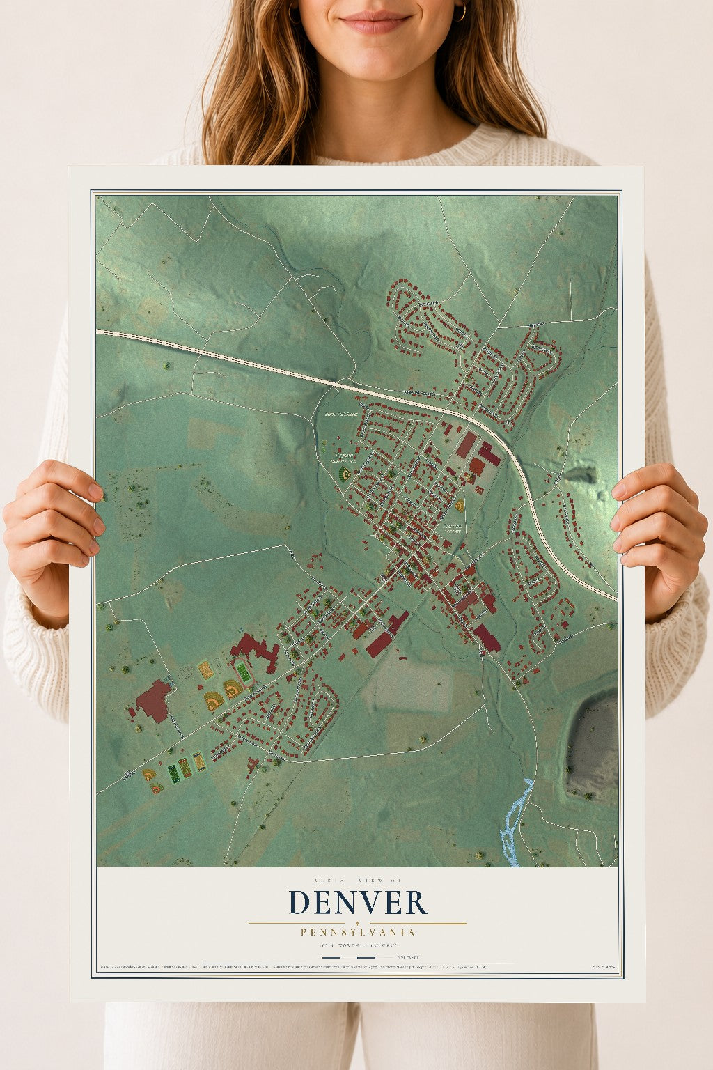 Map of Denver, Pennsylvania, 18 x 24 inch unframed archival matte print
