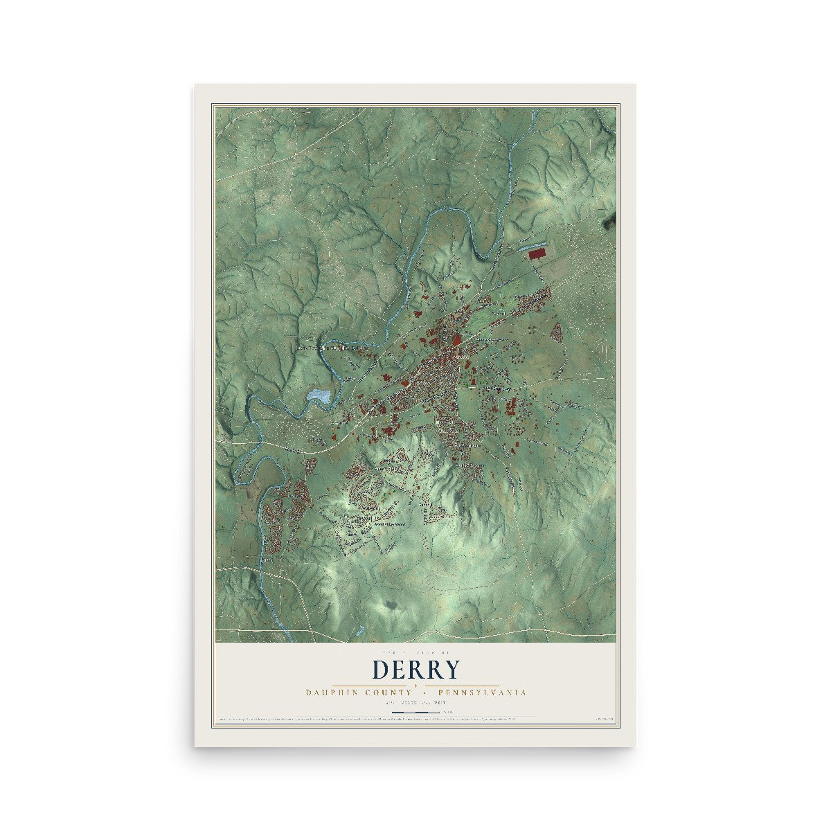 Map of Derry, Dauphin County, Pennsylvania, 12 x 18 inch unframed archival matte print